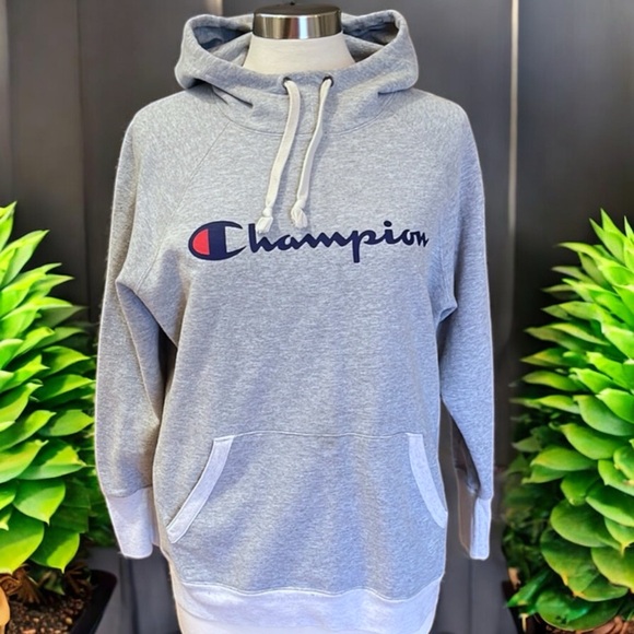 Champion Women's Powerblend Fleece Script Pullover Hoodie In Gray - Picture 7 of 16